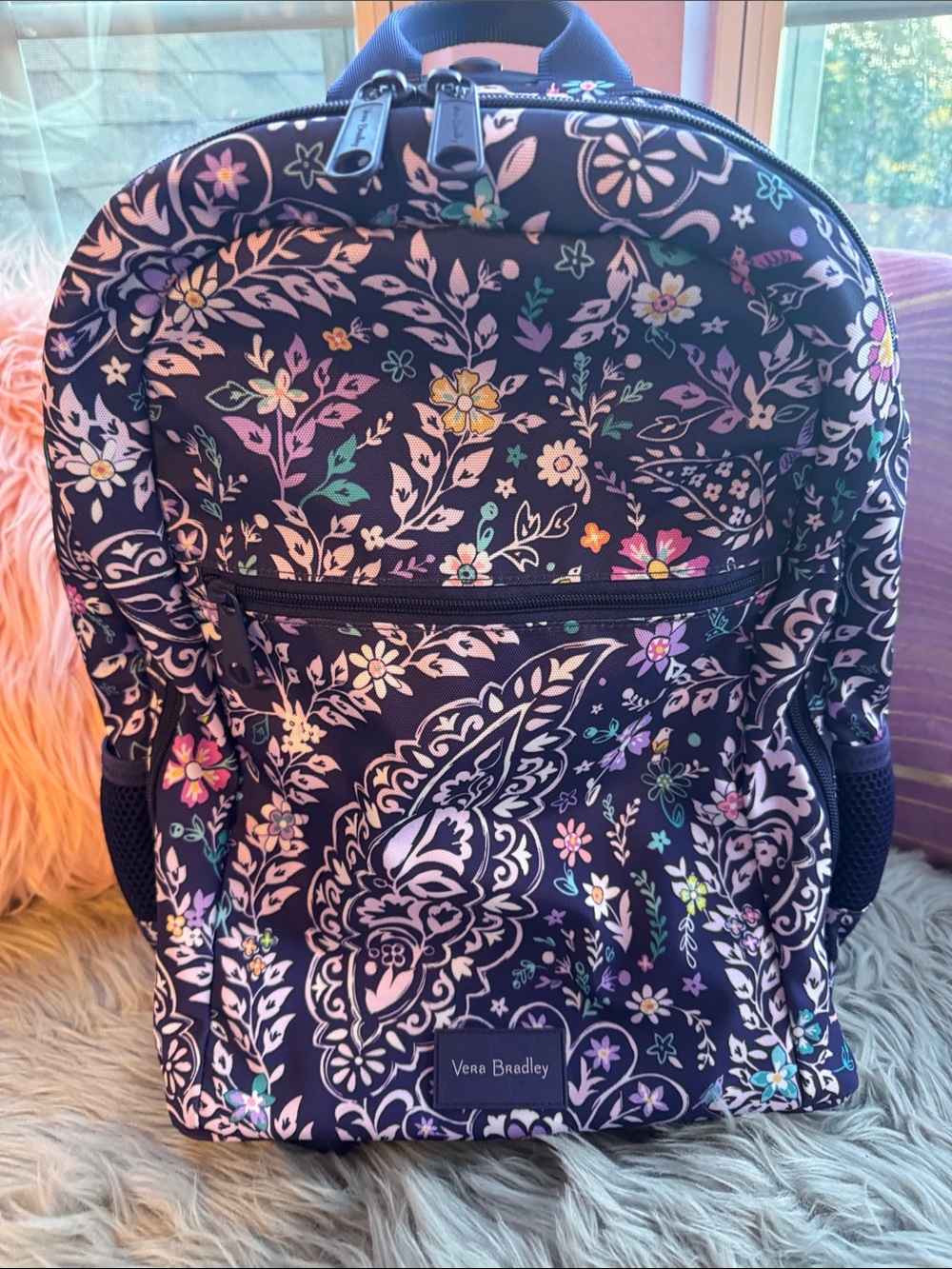 Vera Bradley Navy Floral Paisley Backpack with Multicolor Accents